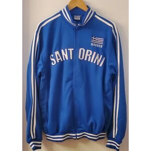 Santorini Greece Track Jacket Full Zip XXL Royal Blue Embroidered Lettering Flag